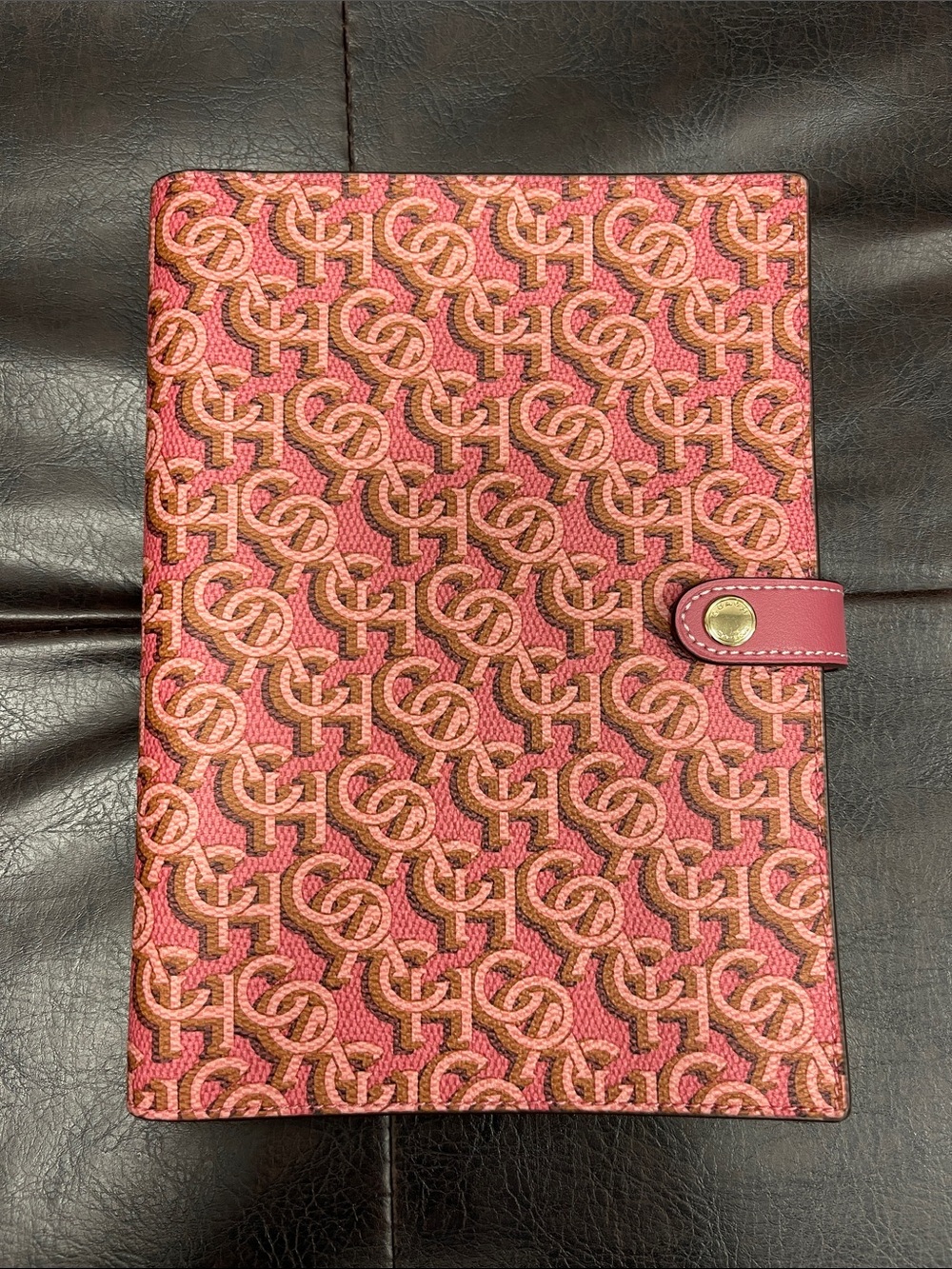 Coach Signature Pink Monogram leather Notebook Cover with journal